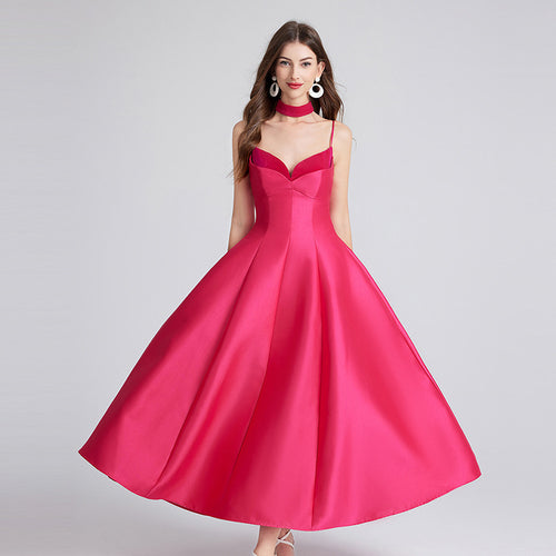 Hepburn-Style Ruffled Maxi Dress – Sleeveless V-Neck Waist-Cinched Dress