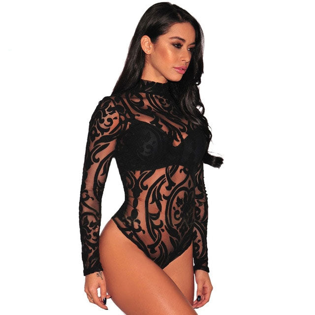 Women's Lace Long Sleeve Bodysuit Romper – Sexy Club Style