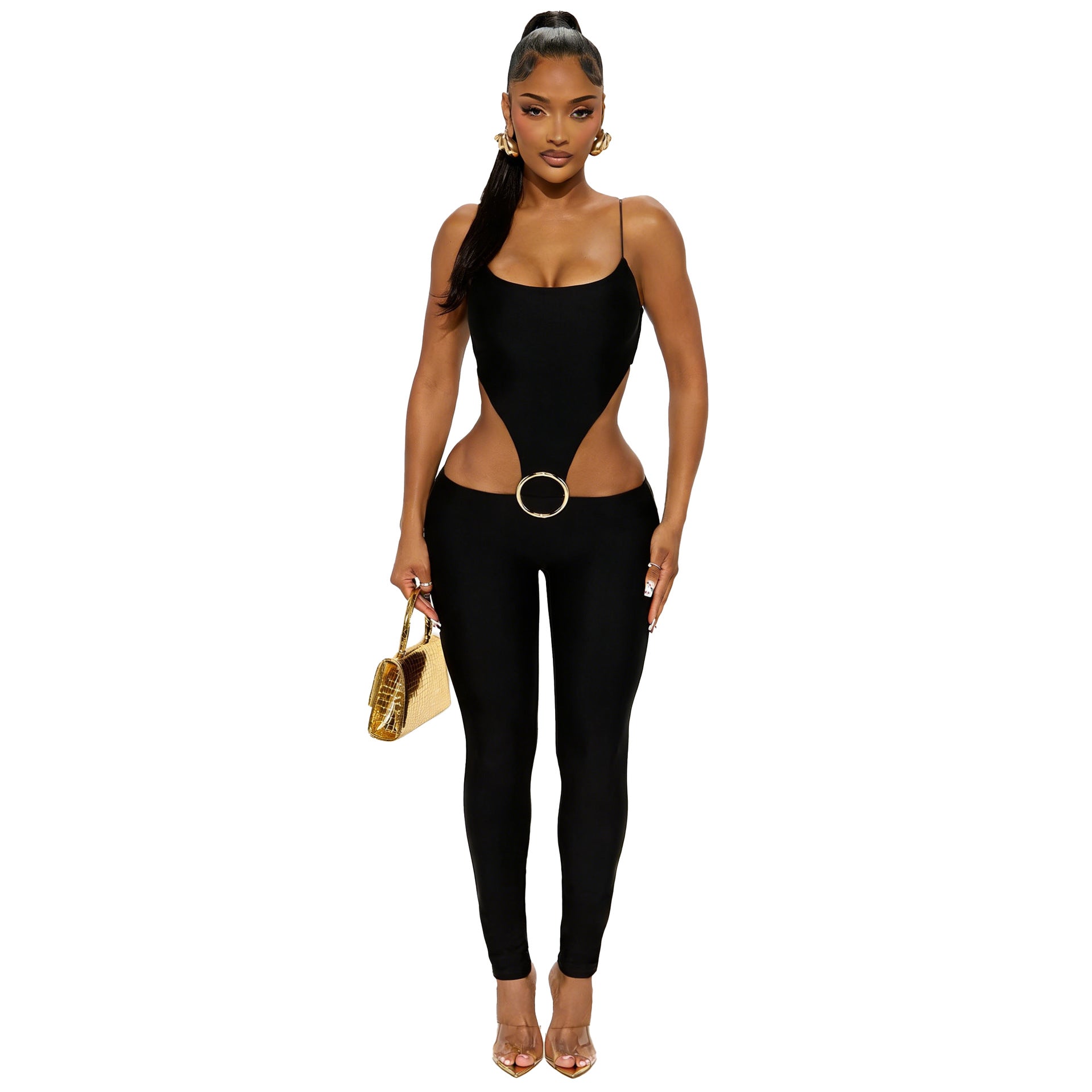 Women's Hollow-Out Strap Bodysuit – Sleeveless Slim-Fit Jumpsuit