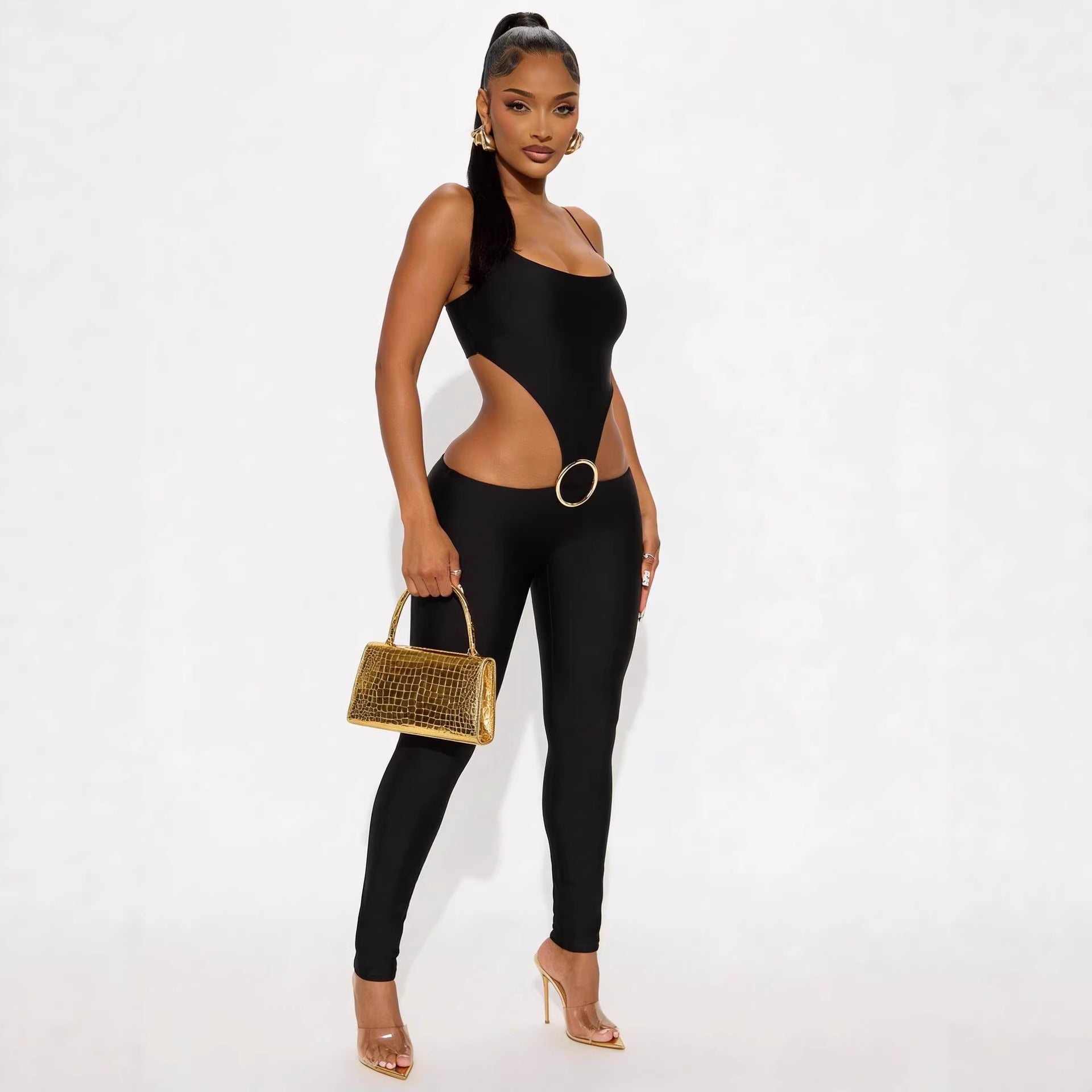 Women's Hollow-Out Strap Bodysuit – Sleeveless Slim-Fit Jumpsuit