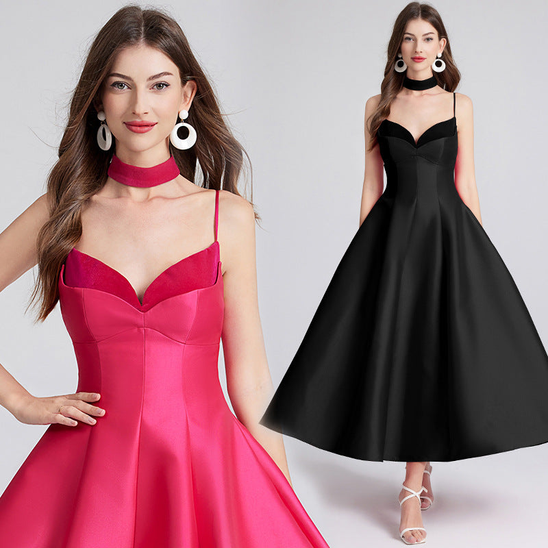 Hepburn-Style Ruffled Maxi Dress – Sleeveless V-Neck Waist-Cinched Dress