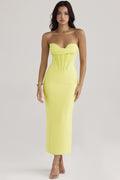 Strapless Fishbone Boned Slit Midi Dress – Sleeveless Bodycon Dress