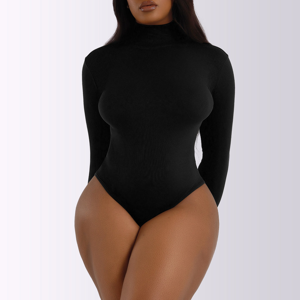 Women's Ribbed High-Neck Long Sleeve Bodysuit – Warm & Sculpting