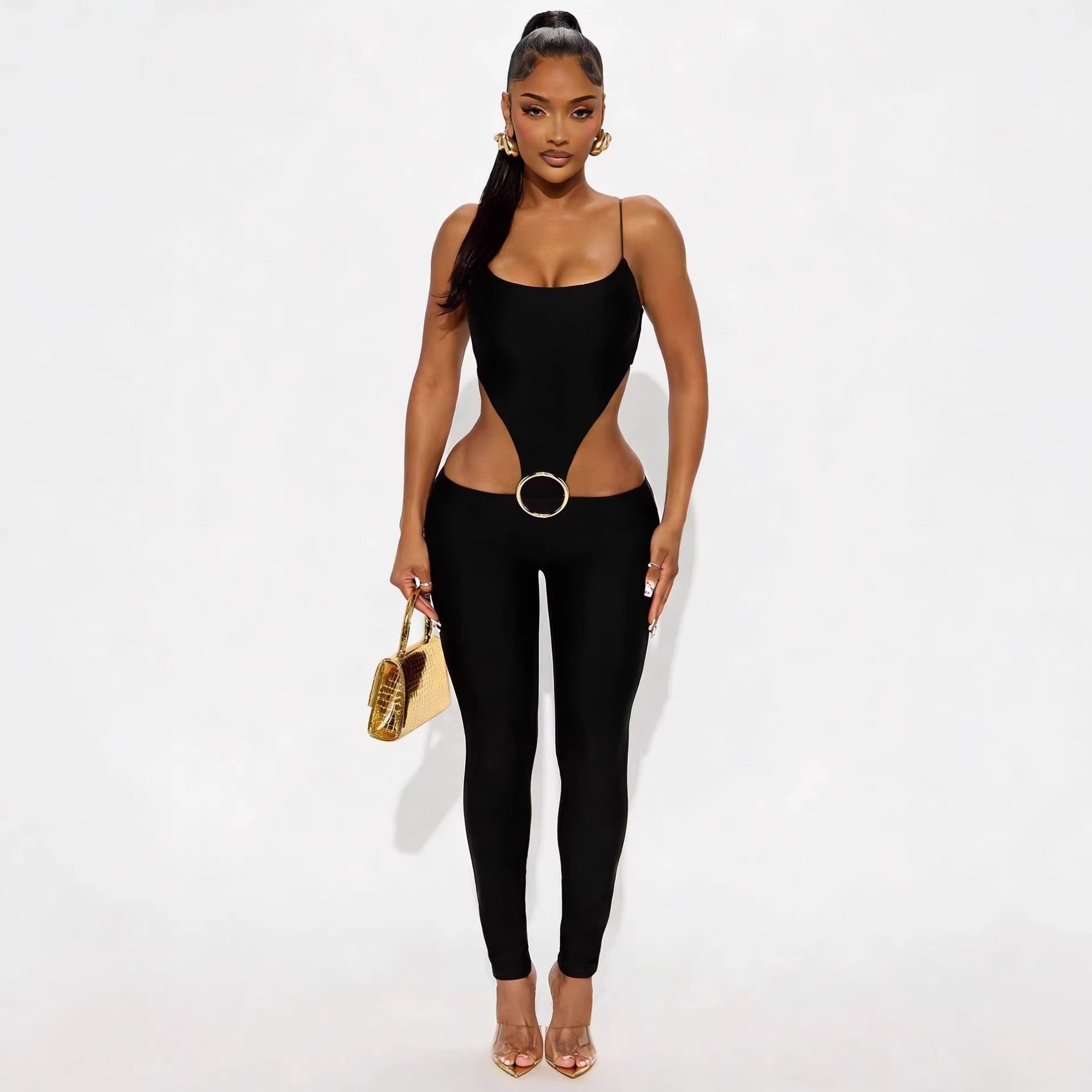 Women's Hollow-Out Strap Bodysuit – Sleeveless Slim-Fit Jumpsuit