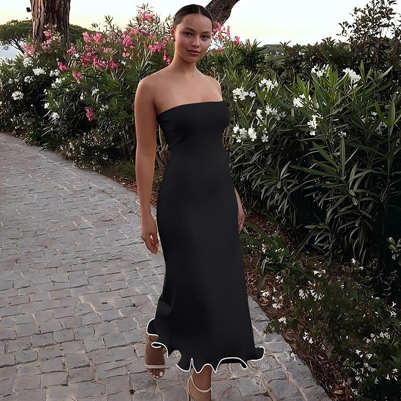 Strapless Ruffle Hem Maxi Dress – Slim Fit Sleeveless Dress