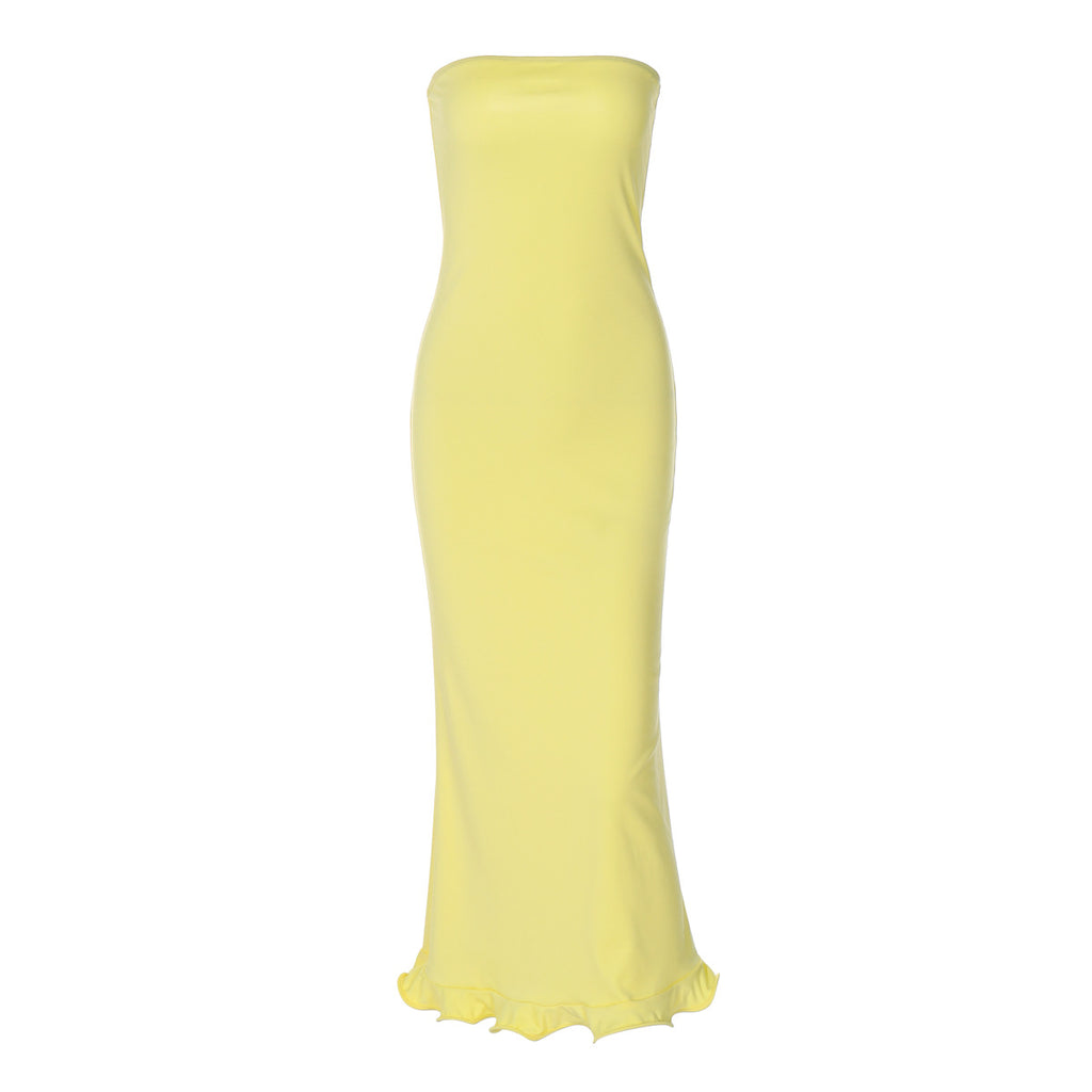 Strapless Ruffle Hem Maxi Dress – Slim Fit Sleeveless Dress