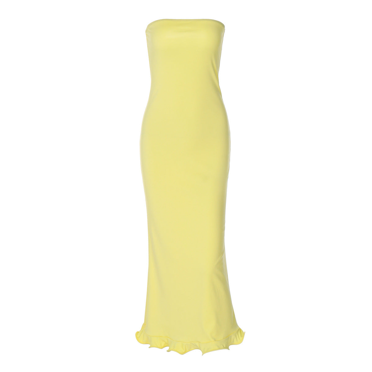 Strapless Ruffle Hem Maxi Dress – Slim Fit Sleeveless Dress