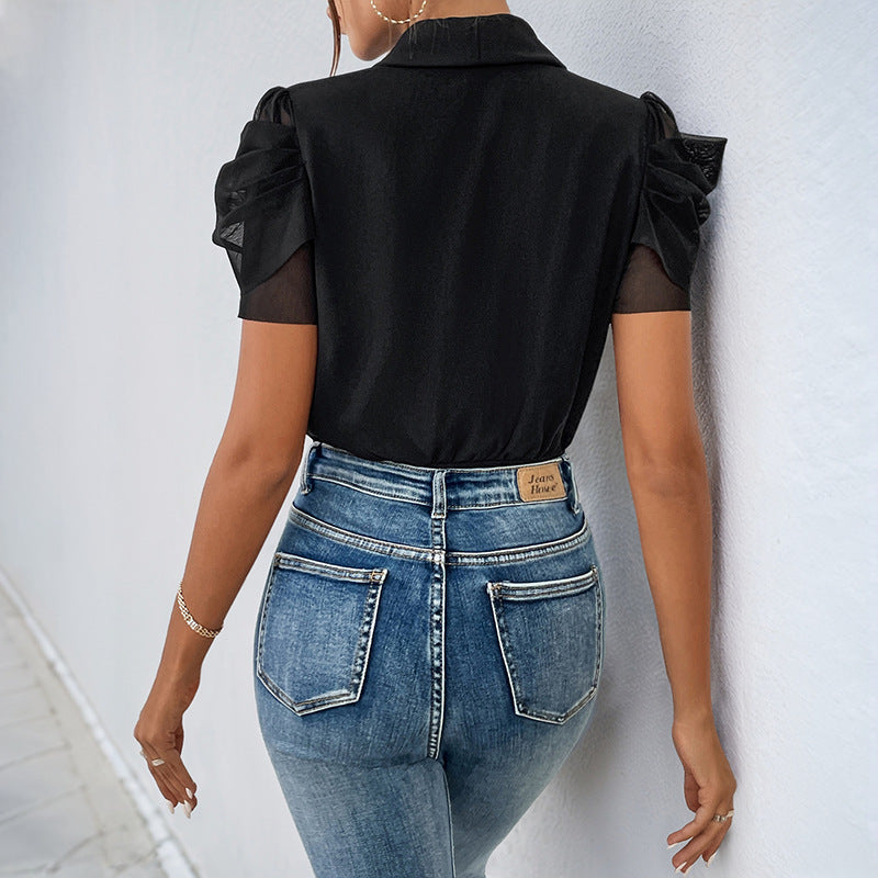 Women's Surplice Puff Sleeve Bodysuit – Ruched & Romantic
