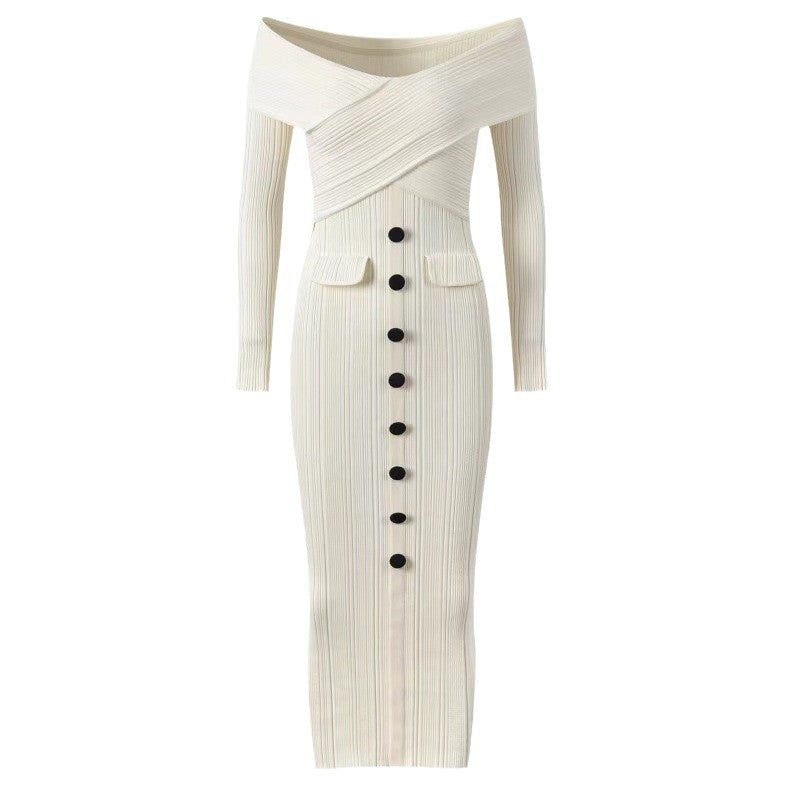 One-Shoulder Knitted Maxi Dress – Slim Fit Hip-Hugging Evening Dress