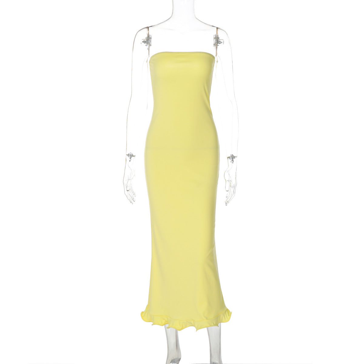 Strapless Ruffle Hem Maxi Dress – Slim Fit Sleeveless Dress