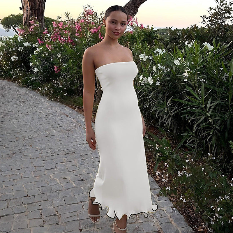 Strapless Ruffle Hem Maxi Dress – Slim Fit Sleeveless Dress
