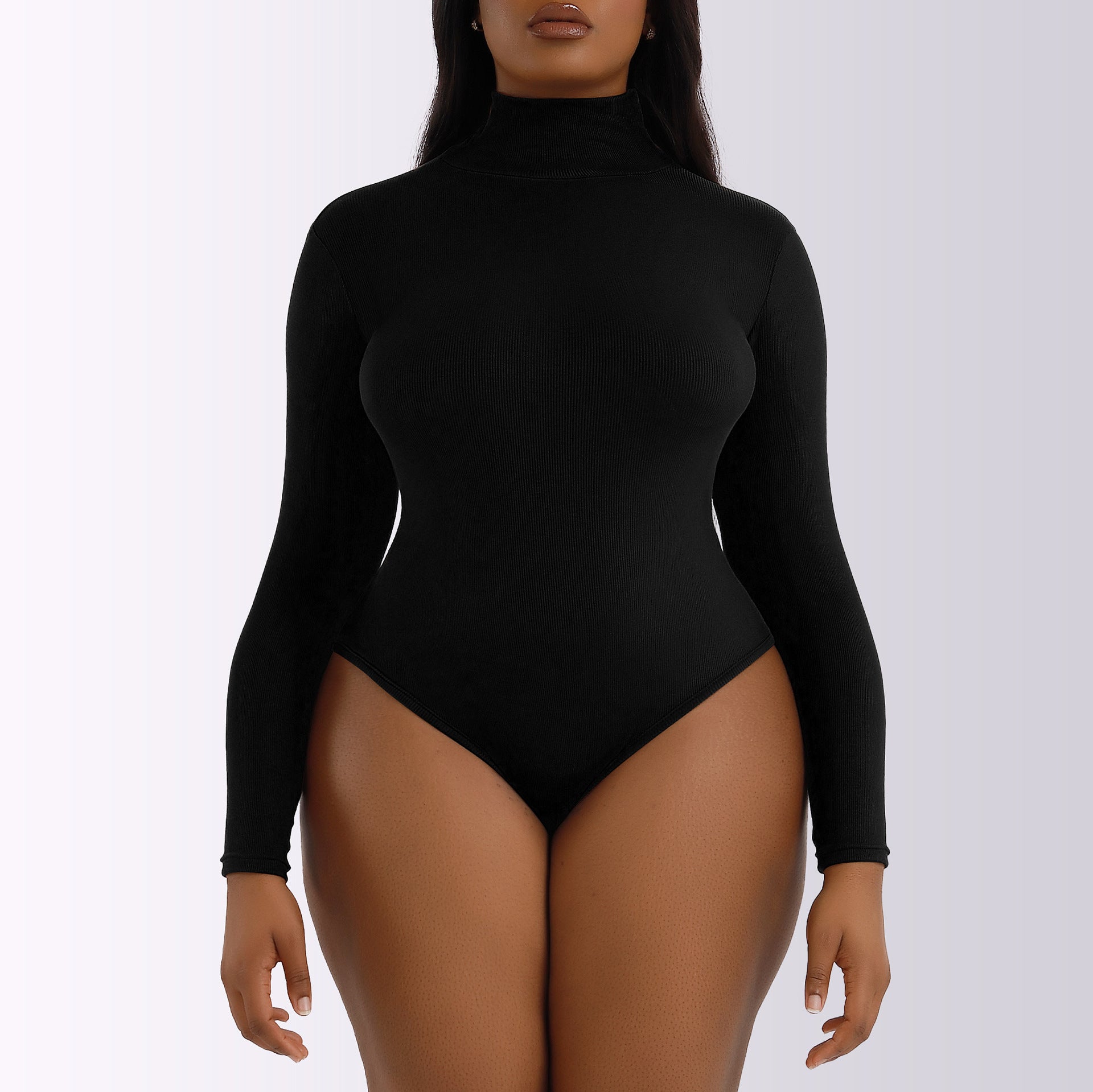 Women's Ribbed High-Neck Long Sleeve Bodysuit – Warm & Sculpting