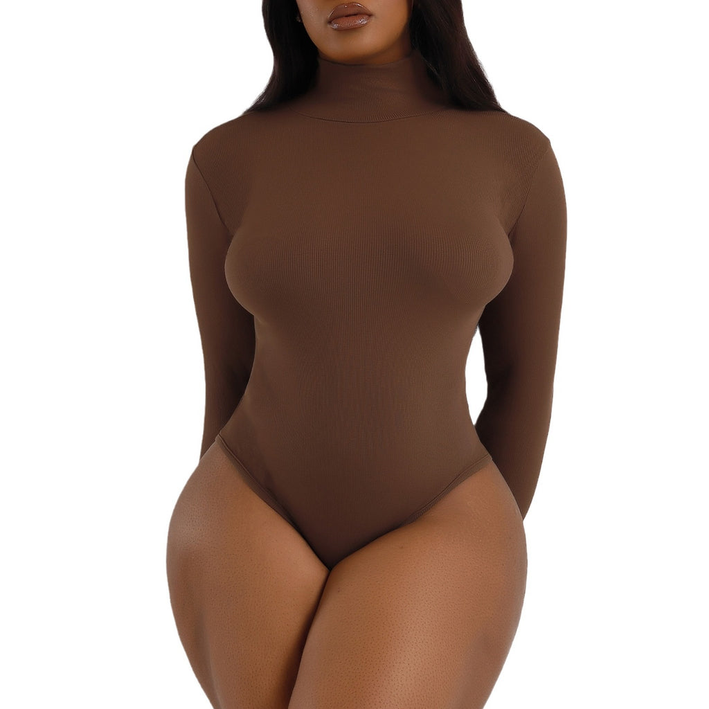 Women's Ribbed High-Neck Long Sleeve Bodysuit – Warm & Sculpting