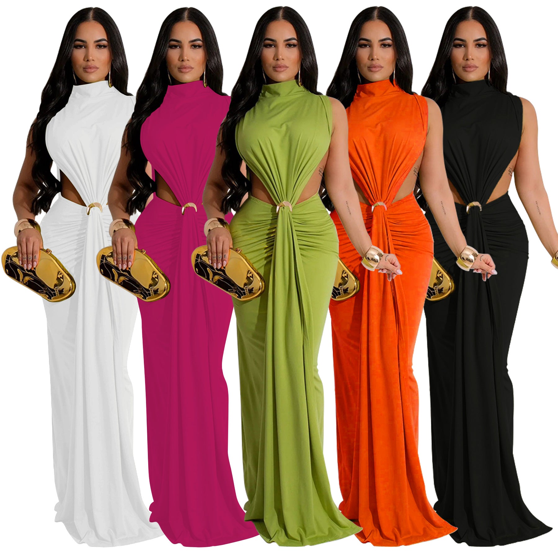 Side-Split Sleeveless Maxi Dress – Slim Fit High Neck Bodycon