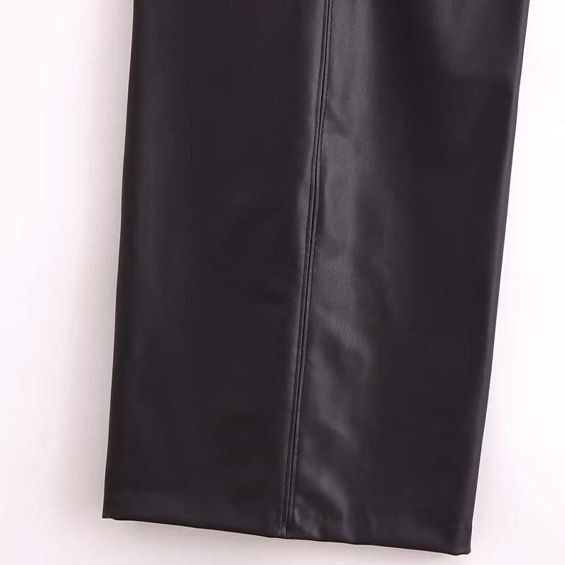 Asymmetric Faux Leather Pleated Midi Dress – Slim Fit High Waist