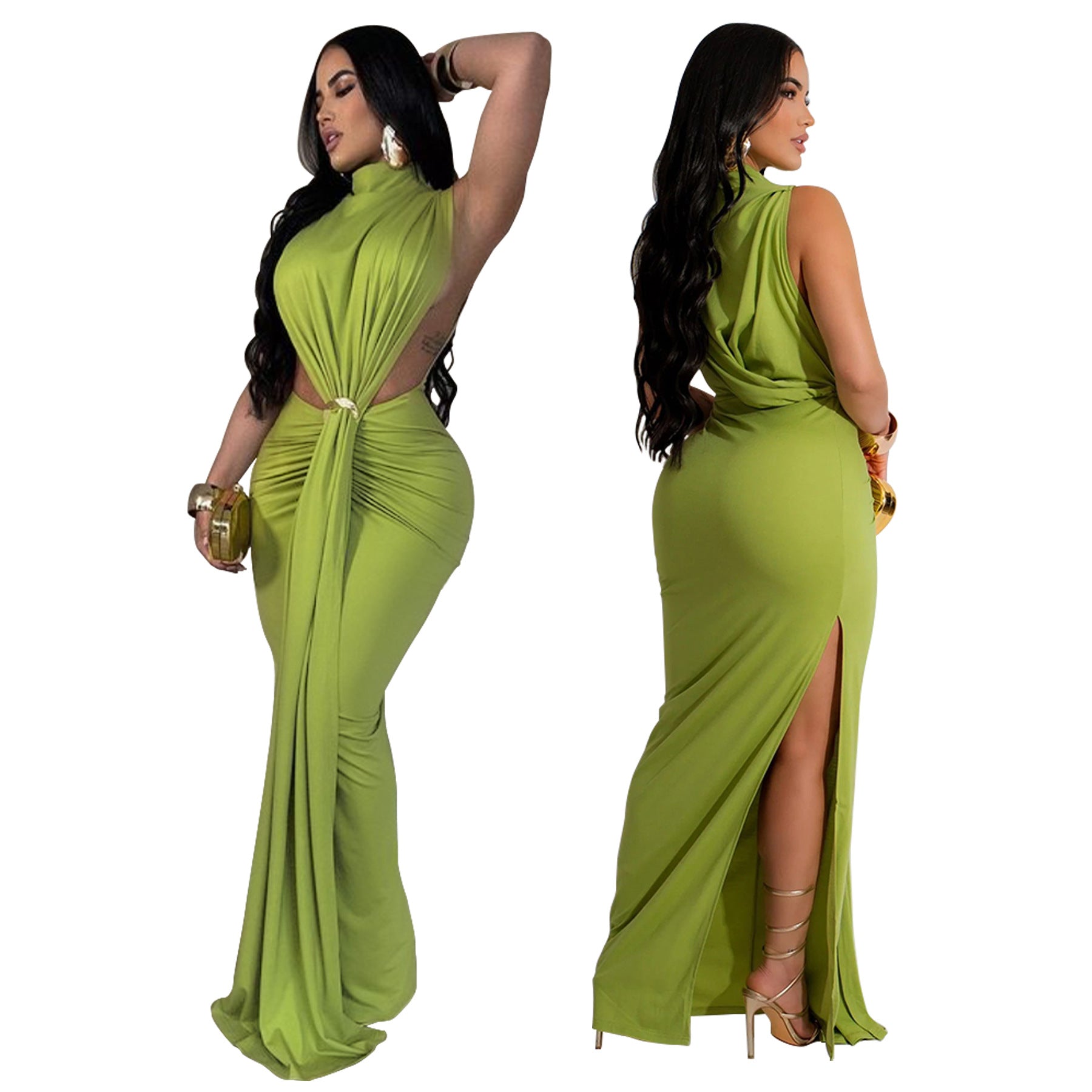 Side-Split Sleeveless Maxi Dress – Slim Fit High Neck Bodycon