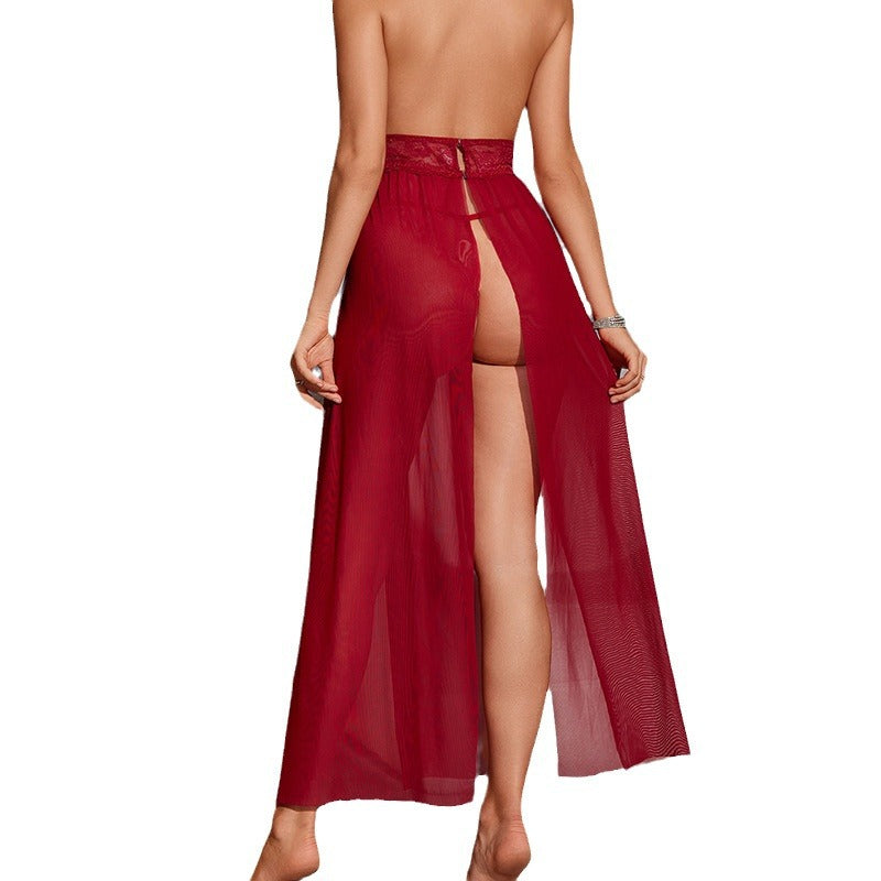 Sheer Lace Backless Nightgown & Maxi Skirt Set – Sexy Lingerie Pyjama Set