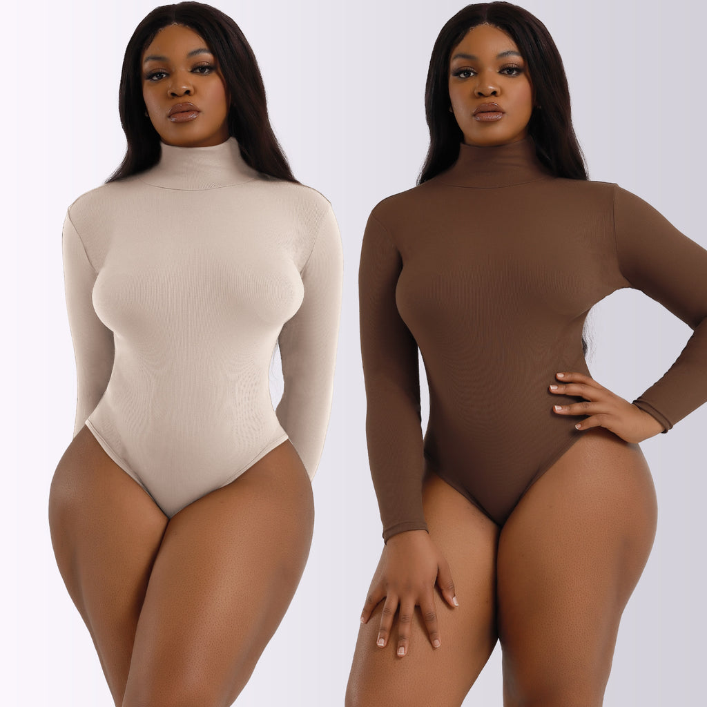 Women's Ribbed High-Neck Long Sleeve Bodysuit – Warm & Sculpting