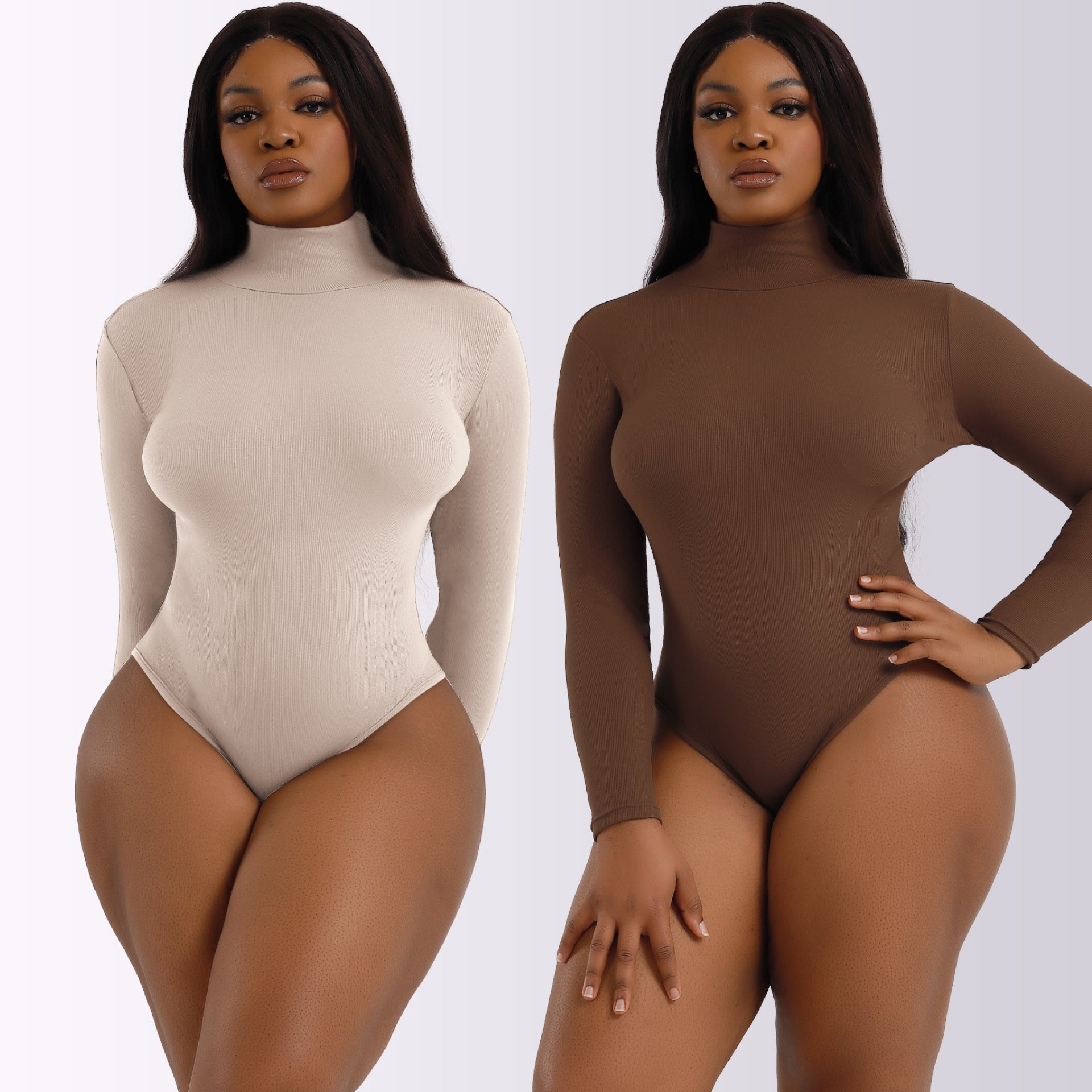 Women's Ribbed High-Neck Long Sleeve Bodysuit – Warm & Sculpting