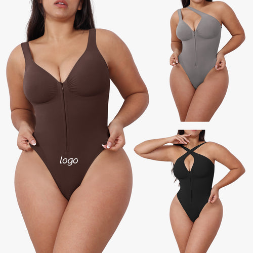 Support Strapless Bodysuit Zipper Back Thigh-Lifting Shaping Bodysuit