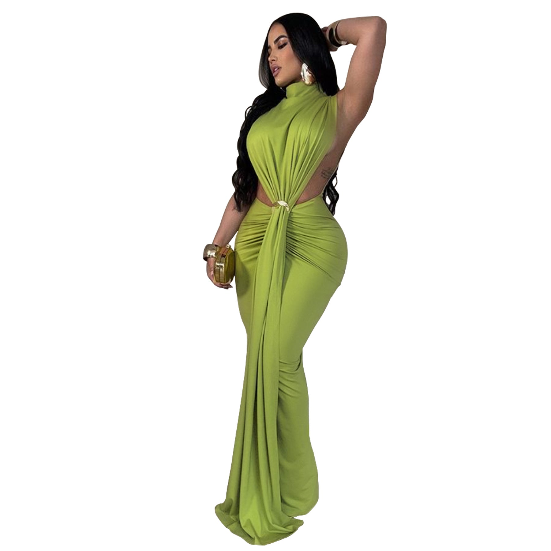 Side-Split Sleeveless Maxi Dress – Slim Fit High Neck Bodycon