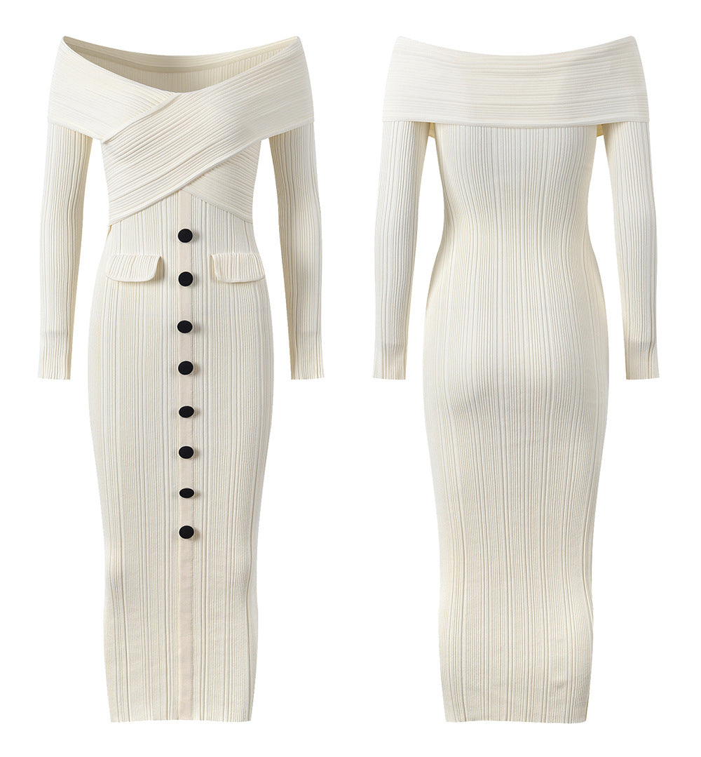 One-Shoulder Knitted Maxi Dress – Slim Fit Hip-Hugging Evening Dress