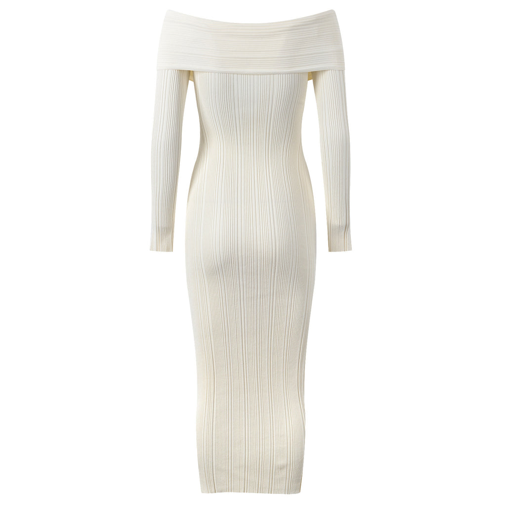 One-Shoulder Knitted Maxi Dress – Slim Fit Hip-Hugging Evening Dress