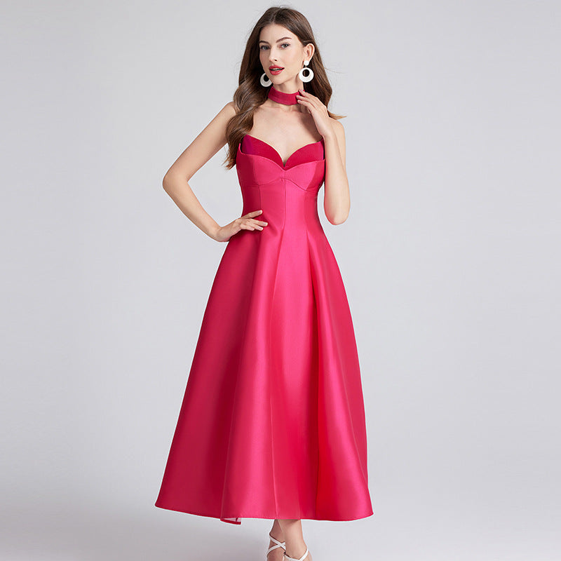 Hepburn-Style Ruffled Maxi Dress – Sleeveless V-Neck Waist-Cinched Dress