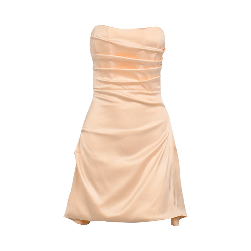 Herringbone Pleated Backless Mini Dress – Strapless Slim Fit Summer Dress