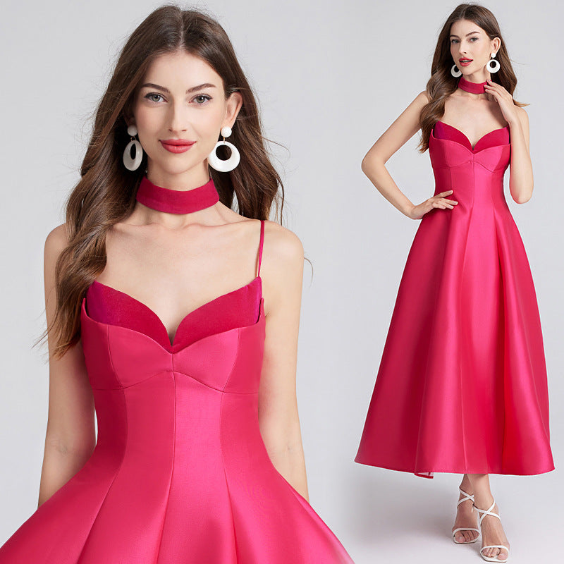 Hepburn-Style Ruffled Maxi Dress – Sleeveless V-Neck Waist-Cinched Dress