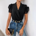 Women's Surplice Puff Sleeve Bodysuit – Ruched & Romantic