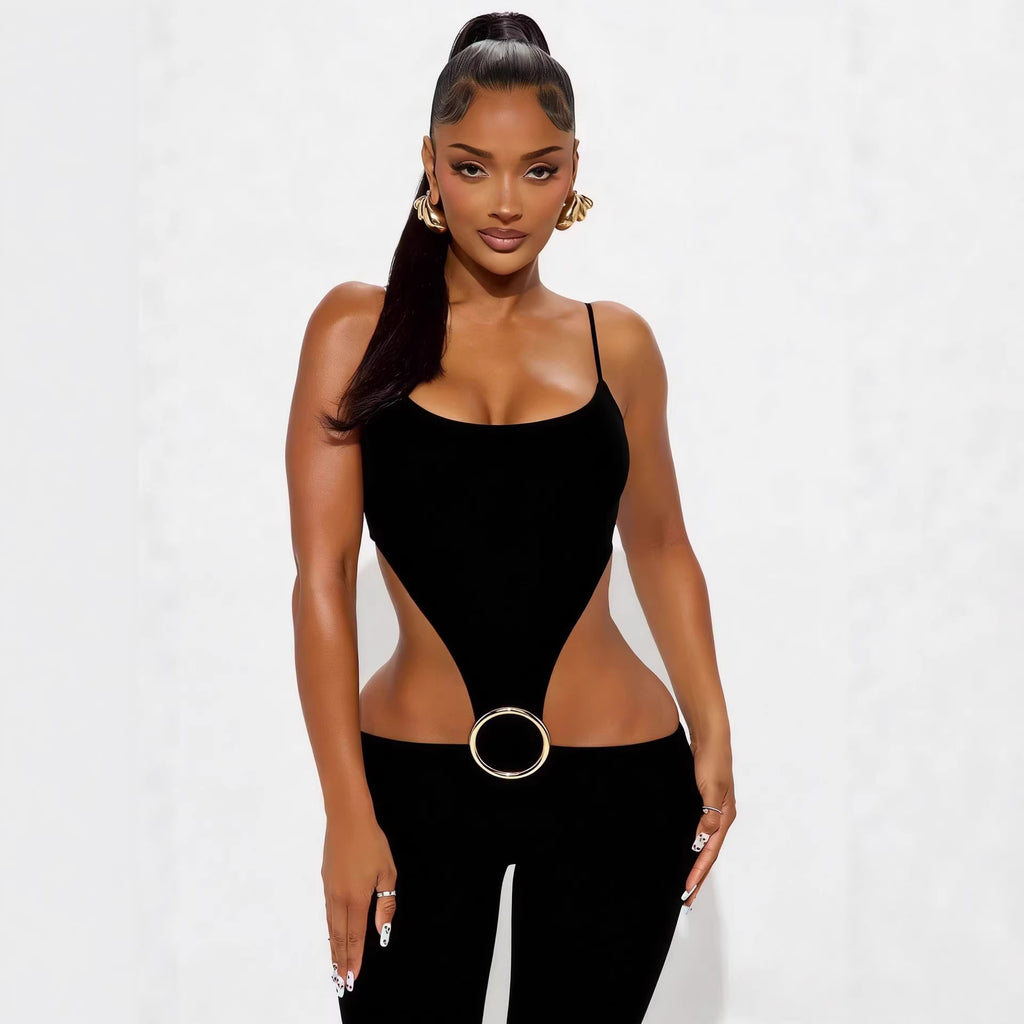 Women's Hollow-Out Strap Bodysuit – Sleeveless Slim-Fit Jumpsuit