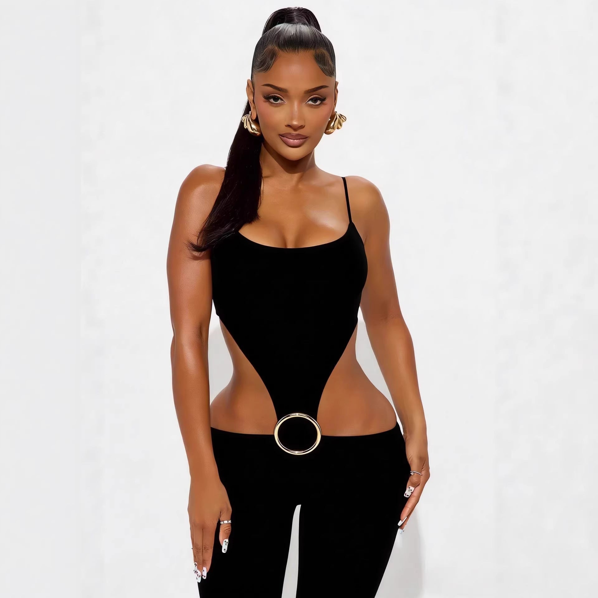 Women's Hollow-Out Strap Bodysuit – Sleeveless Slim-Fit Jumpsuit